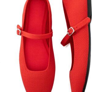 Knit Flats Women Square Toe Casual Ballet Shoes with Ankle Strap Comfort